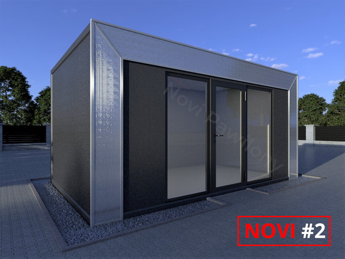 Projekt 3D czarno-szarego pawilonu - kontenera z płyty warstwowej Novi #2