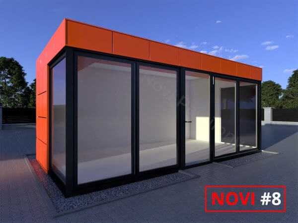 Projekt 3D pomarańczowego pawilonu - kontenera z płyty warstwowej Novi #8
