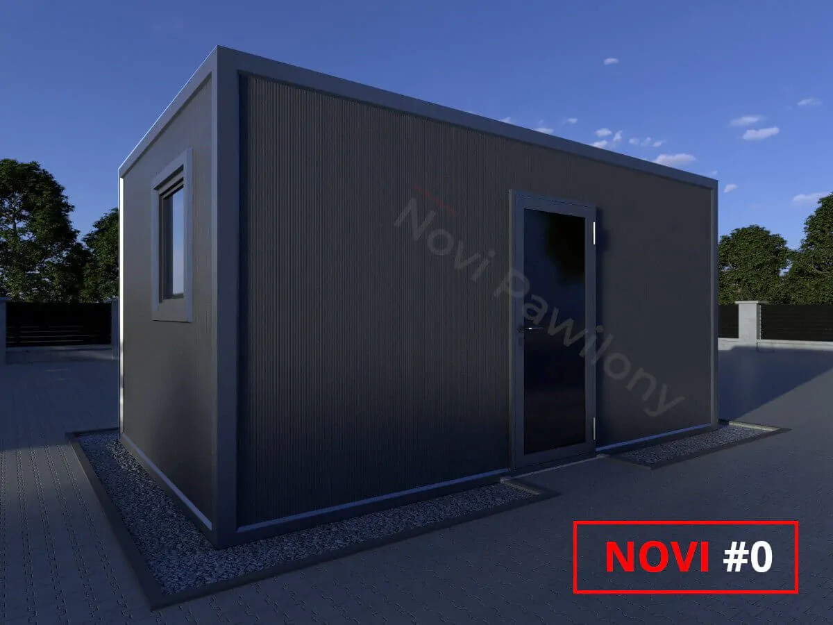Projekt 3D czarnego pawilonu - kontenera z płyty warstwowej Novi #0