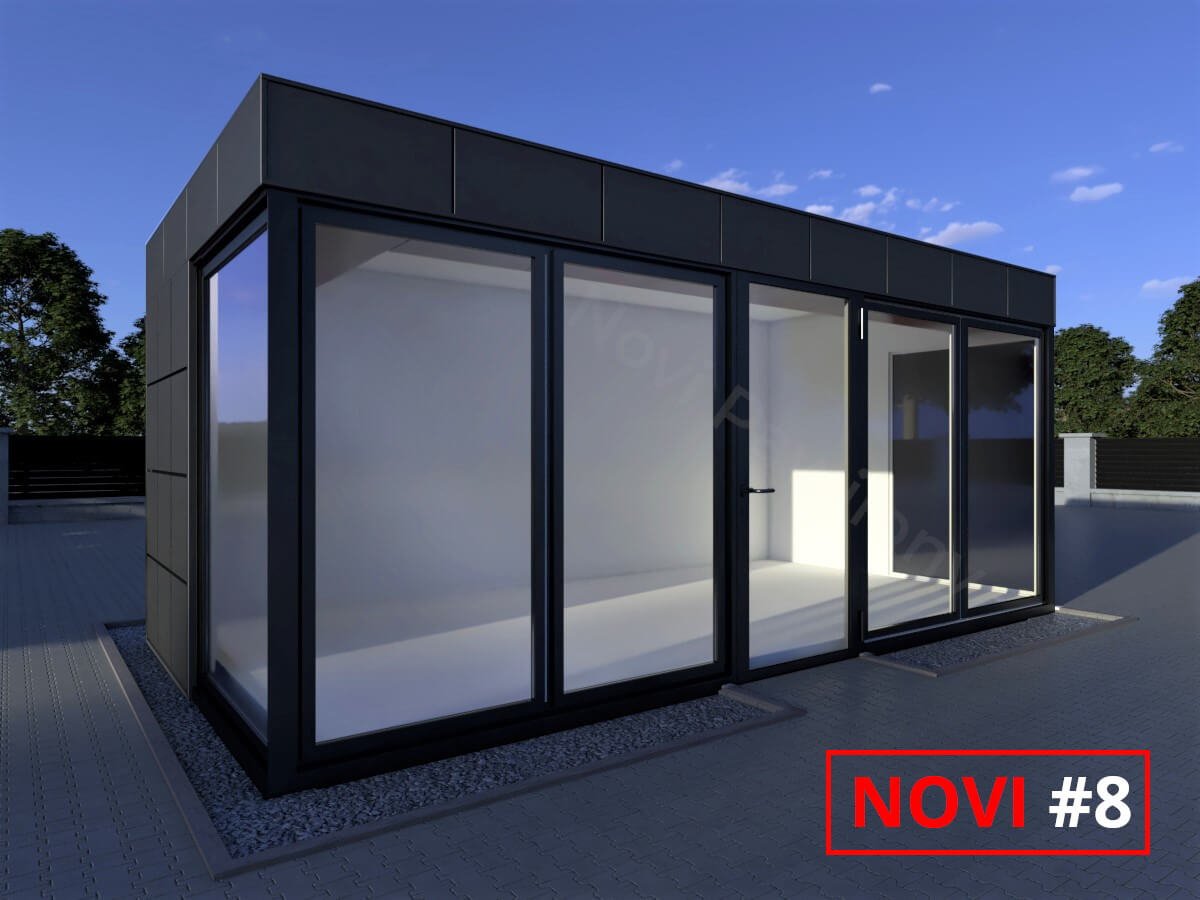 Projekt 3D czarnego pawilonu - kontenera z płyty warstwowej Novi #8